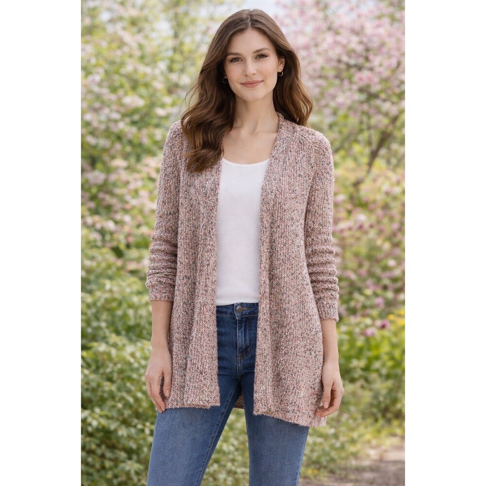 J Jill Open Front Knit Duster Sweater Women's Medium Cardigan Chunky Multicolor